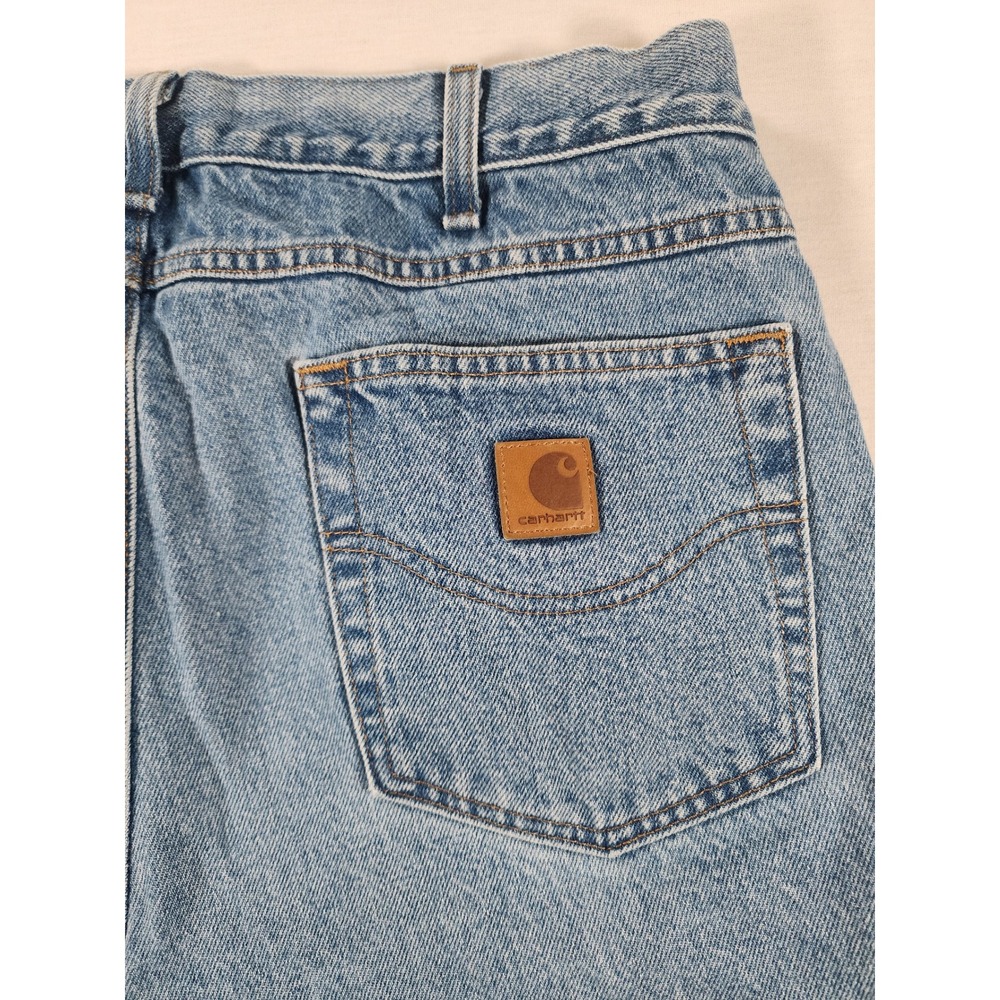 Carhartt Mens 34x32 B18-STW Straight Fit Blue Denim Stonewash Workwear Stain - Picture 6 of 11